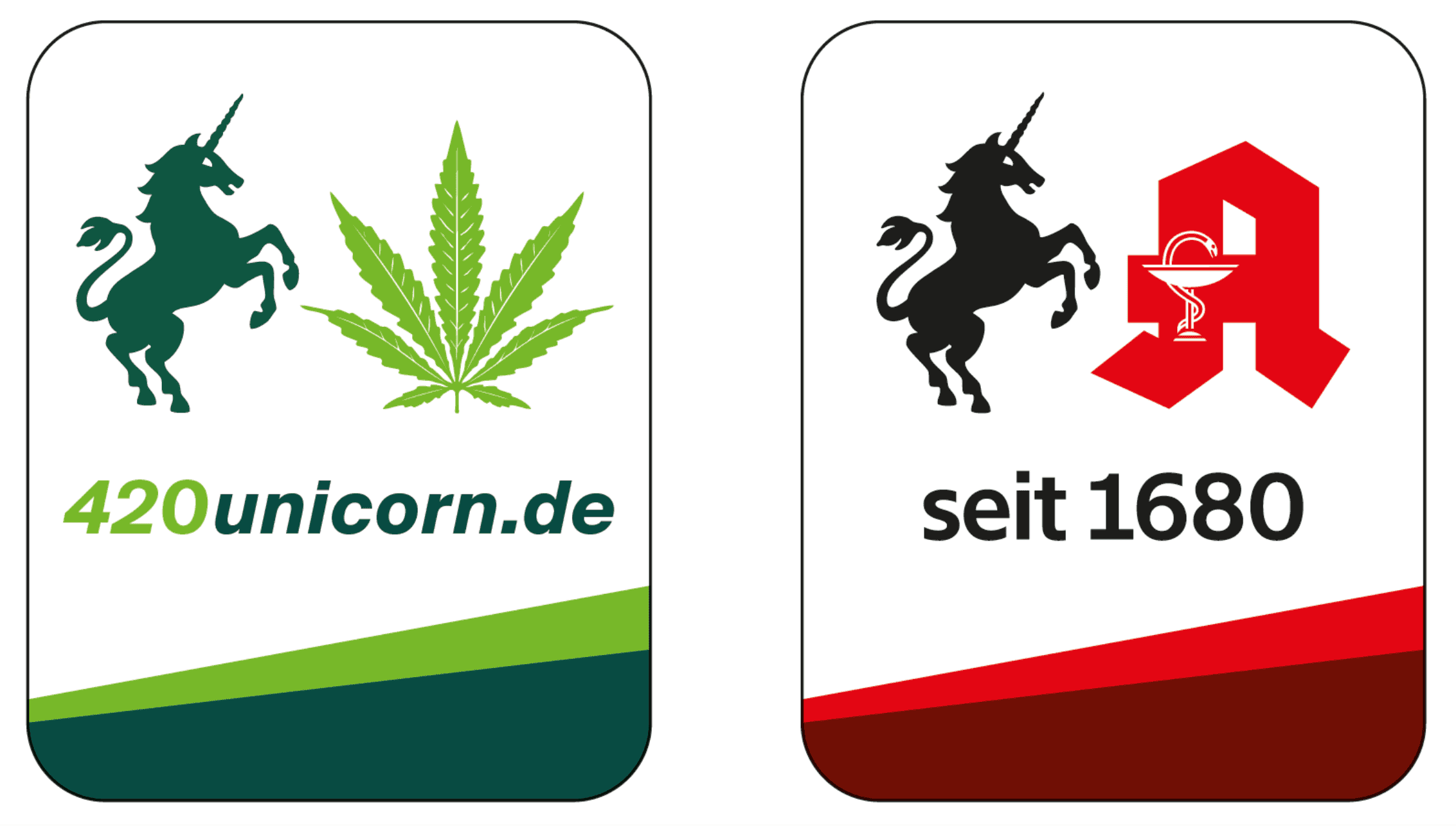 Logo von 420unicorn.de mit Einhorn und Hanfblatt.